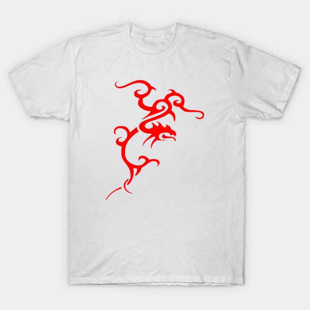 Minimalistic Japanese Tribal Style Dragon In Red T-Shirt by taiche